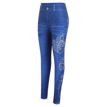 Skinny Jeggings Faux Denim Butterfly Flower Print Elastic Waist Long Casual Leggings, Blue
Skinny Jeggings Faux Denim Butterfly Flower Print Elastic Waist Long Casual Leggings, Blue