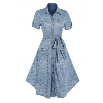 Space Dye Dress Shirt Dress Belted Turn Down Collar Pockets A Line Midi Casual Dress, Light blue
Space Dye Dress Shirt Dress Belted Turn Down Collar Pockets A Line Midi Casual Dress, Light blue