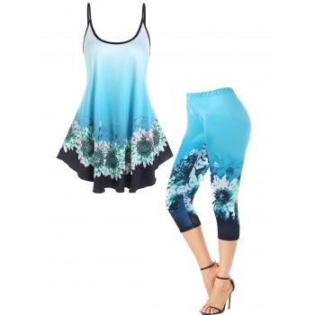 Ombre Flower Print Adjustable Shoulder Straps Cottagecore Tank Top And High Waist Skinny Cropped Leggings Outfit, Light blue
Ombre Flower Print Adjustable Shoulder Straps Cottagecore Tank Top And High Waist Skinny Cropped Leggings Outfit, Light blue
