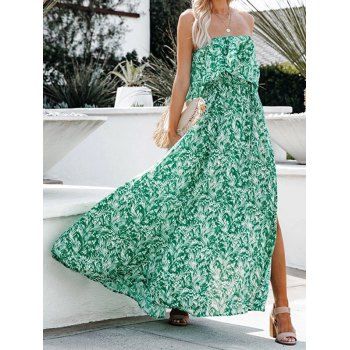 Tropical Dress Vacation Dress Off the Shoulder Allover Leaf Print Flounce Slit A Line Maxi Dress, Green
Tropical Dress Vacation Dress Off the Shoulder Allover Leaf Print Flounce Slit A Line Maxi Dress, Green