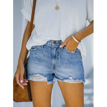 Casual Denim Shorts Ripped Denim Shorts Light Wash Frayed Hem Pockets Summer Shorts, Blue
Casual Denim Shorts Ripped Denim Shorts Light Wash Frayed Hem Pockets Summer Shorts, Blue