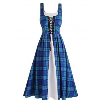 Vintage Dress Plaid Print Dress Lace Up Ruffle Sleeveless High Waisted A Line Maxi Casual Dress, Blue
Vintage Dress Plaid Print Dress Lace Up Ruffle Sleeveless High Waisted A Line Maxi Casual Dress, Blue
