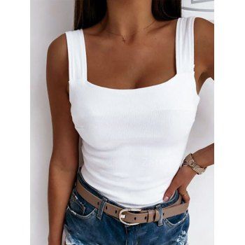 Plain Color Basic Tank Top Square Collar Backless Simple Style Knitted Tank Top, White
Plain Color Basic Tank Top Square Collar Backless Simple Style Knitted Tank Top, White