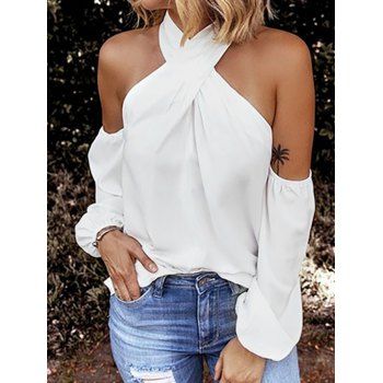 Crossover Halterneck Top Pure Color Open Shouler Long Sleeve Back Zip Top, White
Crossover Halterneck Top Pure Color Open Shouler Long Sleeve Back Zip Top, White