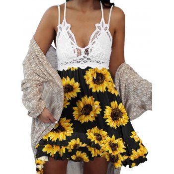 Sunflower Print Sundress Hollow Out Floral Lace Dress High Waisted Layered A Line Mini Dress, Black
Sunflower Print Sundress Hollow Out Floral Lace Dress High Waisted Layered A Line Mini Dress, Black