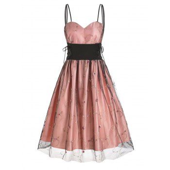 

Floral Lace Overlay Cocktail Party Dress lace-up Dual Straps Mini Dress Sweetheart Neck A Line Dress, Light pink