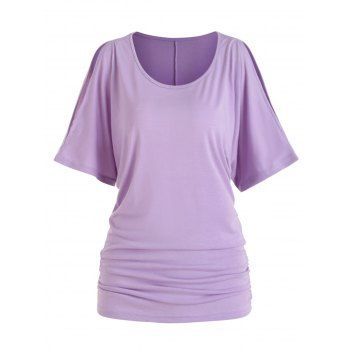 Casual T Shirt Solid Color Ruched Slit Bat Sleeve Round Neck Summer Tee, Light purple
Casual T Shirt Solid Color Ruched Slit Bat Sleeve Round Neck Summer Tee, Light purple