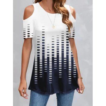 Colorblock T Shirt Geometric Print T Shirt Cold Shoulder Summer Casual Tee, White
Colorblock T Shirt Geometric Print T Shirt Cold Shoulder Summer Casual Tee, White