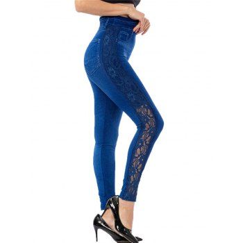 Knit Leggings Solid Color Faux Denim Sheer Lace Panel Elastic High Waisted Long Jeggings, Deep blue
Knit Leggings Solid Color Faux Denim Sheer Lace Panel Elastic High Waisted Long Jeggings, Deep blue