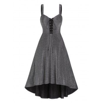 Metallic Dress Casual Dress Lace Up Grommet High Waist Sleeveless High Low Midi Dress, Black
Metallic Dress Casual Dress Lace Up Grommet High Waist Sleeveless High Low Midi Dress, Black