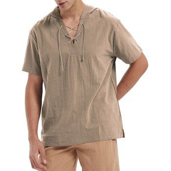 Lace Up Pure Color Hooded Shirt Short Sleeve Side Slit Drop Shoulder Pullover Shirt, Caramel
Lace Up Pure Color Hooded Shirt Short Sleeve Side Slit Drop Shoulder Pullover Shirt, Caramel