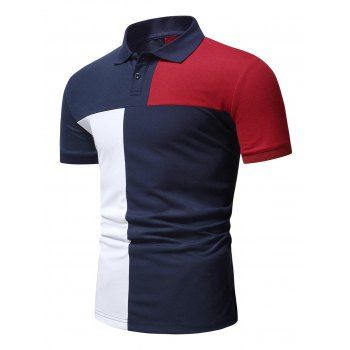 Patchwork T Shirt Turn Down Collar Button Short Sleeve Summer Casual Tee, Cadetblue
Patchwork T Shirt Turn Down Collar Button Short Sleeve Summer Casual Tee, Cadetblue