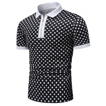 Polka Dots Allover Print T Shirt A Quarter Zip Turndown Collar Short Sleeve Tee, Black
Polka Dots Allover Print T Shirt A Quarter Zip Turndown Collar Short Sleeve Tee, Black