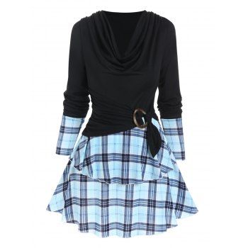 Casual Faux Twinset T Shirt Plaid Print O Ring Layered Draped Long Sleeve Tee, Black
Casual Faux Twinset T Shirt Plaid Print O Ring Layered Draped Long Sleeve Tee, Black