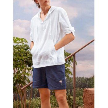 Hooded Shirt Solid Color Shirt Drawstring Half Zipper Pockets Pullover Long Sleeve Shirt, White
Hooded Shirt Solid Color Shirt Drawstring Half Zipper Pockets Pullover Long Sleeve Shirt, White
