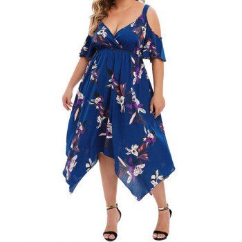 Plus Size & Curve Dress Leaf Print Surplice Cold Shoulder Handkerchief Hem Midi Dress, Deep blue
Plus Size & Curve Dress Leaf Print Surplice Cold Shoulder Handkerchief Hem Midi Dress, Deep blue