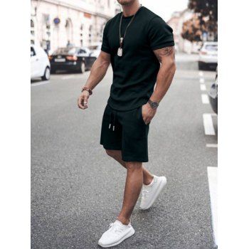 Plain Color Short Sleeve T Shirt And Drawstring Waist Shorts Sport Two Piece Set, Night
Plain Color Short Sleeve T Shirt And Drawstring Waist Shorts Sport Two Piece Set, Night