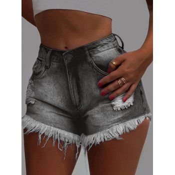 Ripped Denim Shorts Frayed Hem Jeans Pockets Zipper Fly Casual Denim Shorts, Black
Ripped Denim Shorts Frayed Hem Jeans Pockets Zipper Fly Casual Denim Shorts, Black