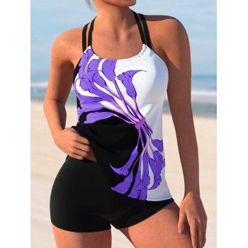 Tummy Control Tankini Swimsuit Colorblock Flower Print Boyleg Modest Swimsuit Cross Adjustable Straps Halter Bathing Suit, Purple
Tummy Control Tankini Swimsuit Colorblock Flower Print Boyleg Modest Swimsuit Cross Adjustable Straps Halter Bathing Suit, Purple