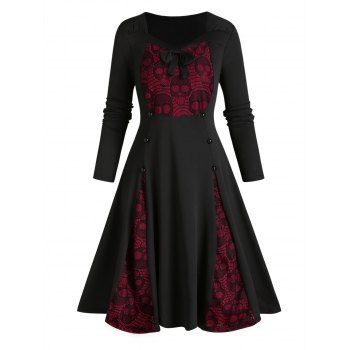 Gothic Dress Skull Lace Bowknot Mock Button Long Sleeve Sweetheart Neck A Line Mini Dress, Red
Gothic Dress Skull Lace Bowknot Mock Button Long Sleeve Sweetheart Neck A Line Mini Dress, Red