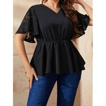Plus Size T Shirt Solid Color T Shirt Printed Mesh Flutter Sleeve High Waisted Casual Tee, Black
Plus Size T Shirt Solid Color T Shirt Printed Mesh Flutter Sleeve High Waisted Casual Tee, Black