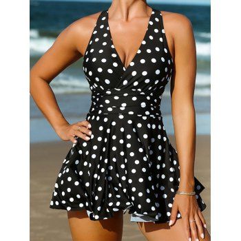 Polka Dots Print Tankini Swimsuit Tummy Control Modest Swimsuit Plunge Crisscross Bathing Suit, Black
Polka Dots Print Tankini Swimsuit Tummy Control Modest Swimsuit Plunge Crisscross Bathing Suit, Black