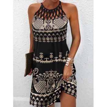 Tribal Pattern Print Ethnic Dress Lattice Adjustable Straps Sleeveless Mini Dress, Black
Tribal Pattern Print Ethnic Dress Lattice Adjustable Straps Sleeveless Mini Dress, Black