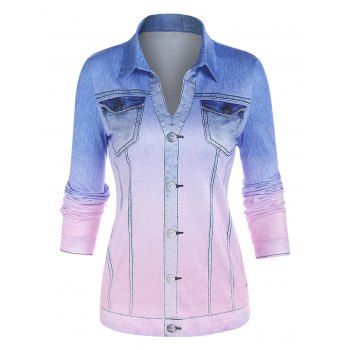 Ombre Denim 3D Print T Shirt Notched Turndown Collar Casual Long Sleeve Tee, Light blue
Ombre Denim 3D Print T Shirt Notched Turndown Collar Casual Long Sleeve Tee, Light blue