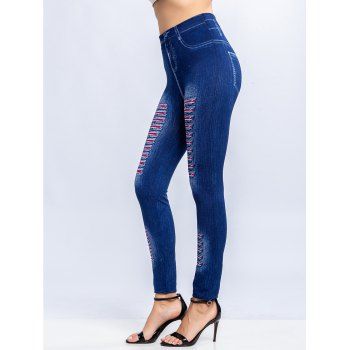 3D Faux Denim Print Jeggings Skinny Jeggings Elastic High Waisted Knit Leggings, Deep blue
3D Faux Denim Print Jeggings Skinny Jeggings Elastic High Waisted Knit Leggings, Deep blue