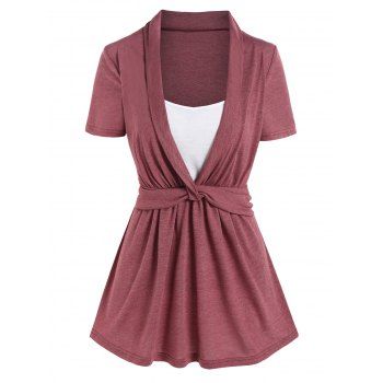 Heather Casual T Shirt Colorblock Twisted Fold Over Short Sleeve Long Summer Tee, Deep red
Heather Casual T Shirt Colorblock Twisted Fold Over Short Sleeve Long Summer Tee, Deep red