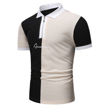 Colorblock T Shirt Letter Print Zipper Front Turn Down Collar Short Sleeve Casual Tee, Black
Colorblock T Shirt Letter Print Zipper Front Turn Down Collar Short Sleeve Casual Tee, Black