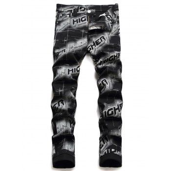 Higher Letter Allover Print Denim Pants Long Straight Zip Fly Casual Jeans, Black
Higher Letter Allover Print Denim Pants Long Straight Zip Fly Casual Jeans, Black