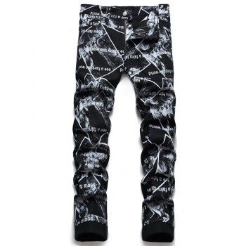 Zipper Fly Jeans Picture Slogan Print Jeans Pockets Casual Denim Pants, Black
Zipper Fly Jeans Picture Slogan Print Jeans Pockets Casual Denim Pants, Black