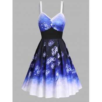 Ombre Dress Floral Dress Mock Button Empire Waist Vacation A Line Mini Dress, Concord
Ombre Dress Floral Dress Mock Button Empire Waist Vacation A Line Mini Dress, Concord