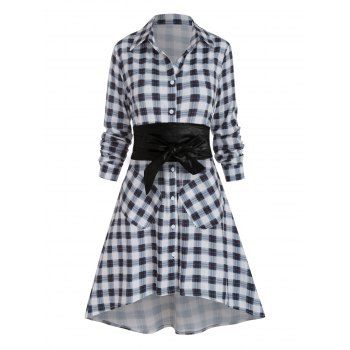 Shirt Dress Plaid Print Dress Belted High Waisted Pockets Long Sleeve A Line Mini Dress, Light blue
Shirt Dress Plaid Print Dress Belted High Waisted Pockets Long Sleeve A Line Mini Dress, Light blue