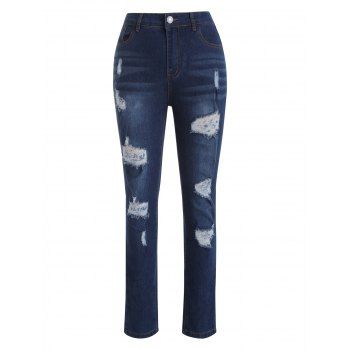 Ripped Jeans Pockets Zipper Fly Jeans Dark Wash Distressed Skinny Denim Pants, Deep blue
Ripped Jeans Pockets Zipper Fly Jeans Dark Wash Distressed Skinny Denim Pants, Deep blue