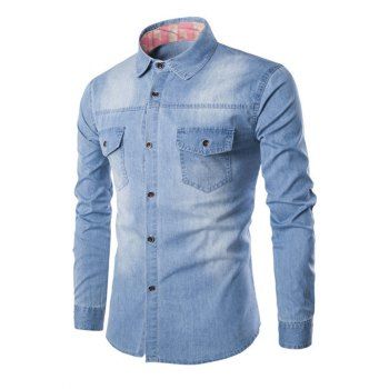 Denim Shirt Front Pocket Long Sleeve Shirt Turn Down Collar Casual Button Up Shirt, Light blue
Denim Shirt Front Pocket Long Sleeve Shirt Turn Down Collar Casual Button Up Shirt, Light blue