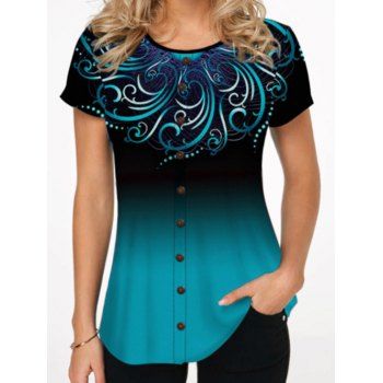 Tribal Pattern Print Ombre Ethnic T Shirt Mock Button Short Sleeve Casual Tee, Deep green
Tribal Pattern Print Ombre Ethnic T Shirt Mock Button Short Sleeve Casual Tee, Deep green