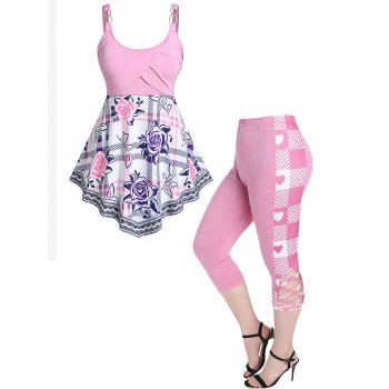 Rose Plaid Print Crossover Tank Top And Crisscross Heart Printed Skinny Leggings Plus Size Outfit, Light pink
Rose Plaid Print Crossover Tank Top And Crisscross Heart Printed Skinny Leggings Plus Size Outfit, Light pink