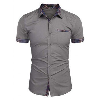 Plaid Print Insert Shirt Front Pocket Turn Down Collar Short Sleeve Casual Shirt, Gray
Plaid Print Insert Shirt Front Pocket Turn Down Collar Short Sleeve Casual Shirt, Gray