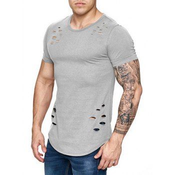 Distressed T Shirt Solid Color T Shirt Curved Hem Short Sleeve Casual Tee, Light gray
Distressed T Shirt Solid Color T Shirt Curved Hem Short Sleeve Casual Tee, Light gray
