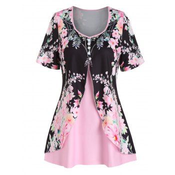 Flower Print Cottagecore Tee Mock Button Overlap Faux Twinset T Shirt Short Sleeve Twofer T-shirt, Light pink
Flower Print Cottagecore Tee Mock Button Overlap Faux Twinset T Shirt Short Sleeve Twofer T-shirt, Light pink