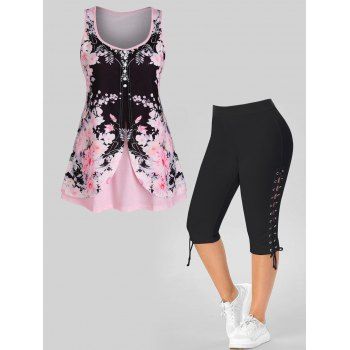 Plus Size Flower Print Overlap Mock Button Tank Top And Lace Up Eyelet Capri Leggings Outfit, Multicolor
Plus Size Flower Print Overlap Mock Button Tank Top And Lace Up Eyelet Capri Leggings Outfit, Multicolor