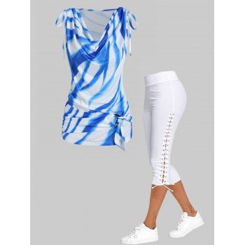 Draped Printed Tied Shoulder O Ring Tank Top And Lace Up Skinny Crop Leggings Casual Outfit, Multicolor
Draped Printed Tied Shoulder O Ring Tank Top And Lace Up Skinny Crop Leggings Casual Outfit, Multicolor
