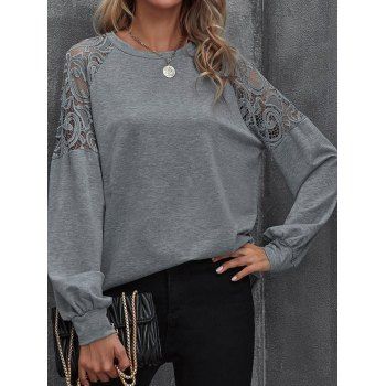 Heather T Shirt Hollow Out Lace Panel Long Sleeve T Shirt Round Neck Casual Tee, Dark gray
Heather T Shirt Hollow Out Lace Panel Long Sleeve T Shirt Round Neck Casual Tee, Dark gray