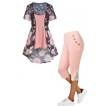 Flower Print Open Front Top Heathered Camisole And Lace Applique Capri Leggings Casual Outfit, Light pink
Flower Print Open Front Top Heathered Camisole And Lace Applique Capri Leggings Casual Outfit, Light pink