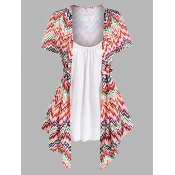 Colorful Chevron Print Faux Twinset T Shirt Asymmetric Pointed Hem Short Sleeve Twofer Tee, Multicolor a
Colorful Chevron Print Faux Twinset T Shirt Asymmetric Pointed Hem Short Sleeve Twofer Tee, Multicolor a
