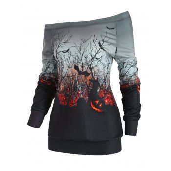 Halloween Pumpkin Face Pattern Sweatshirt One Shoulder Multi Ways Sweatshirt, Gray
Halloween Pumpkin Face Pattern Sweatshirt One Shoulder Multi Ways Sweatshirt, Gray