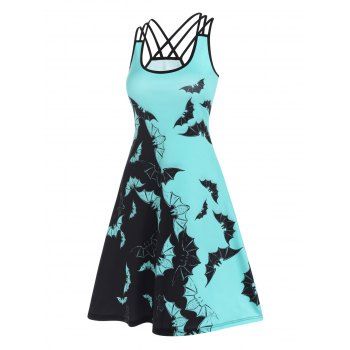 Gothic Dress Colorblock Bat Print Lattice Strap High Waisted Dress A Line Mini Halloween Dress, Black
Gothic Dress Colorblock Bat Print Lattice Strap High Waisted Dress A Line Mini Halloween Dress, Black