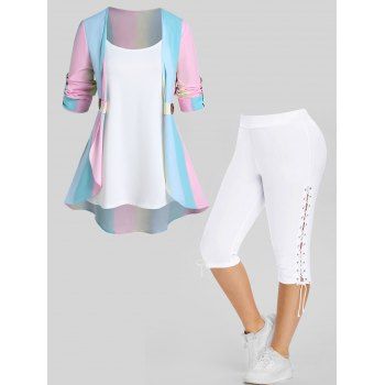 Plus Size Ombre Print Pastel Roll Up Sleeve Top Basic Camisole And Skinny Lace Up Cropped Leggings Outfit, Multicolor
Plus Size Ombre Print Pastel Roll Up Sleeve Top Basic Camisole And Skinny Lace Up Cropped Leggings Outfit, Multicolor